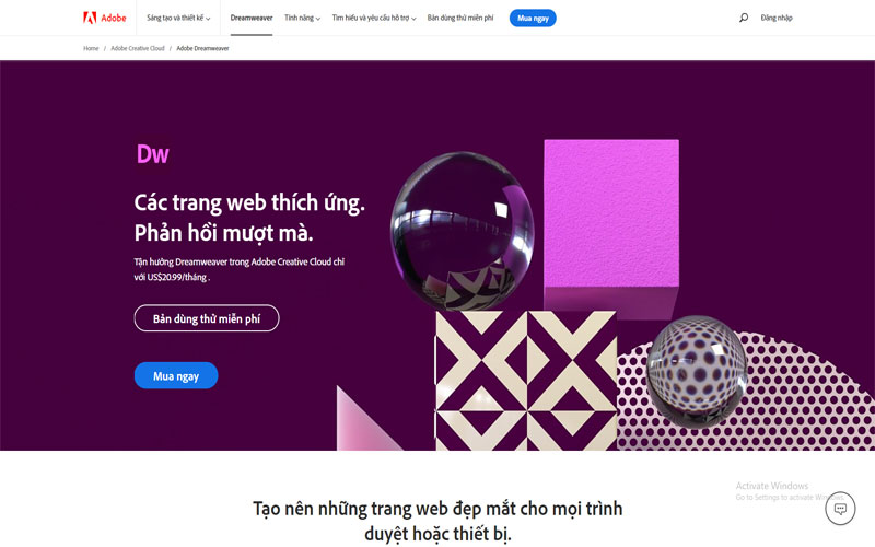 Phần mềm thiết kế giao diện website có phí Adobe Dreamweaver